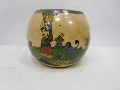 Vintage Tlaquepaque Jalisco Mexico Small Painted Flower Pot - Image 1 of 4
