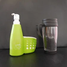 2 Vintage Plastic Hand Wash Kitchen Utensils + Insulated Cup France