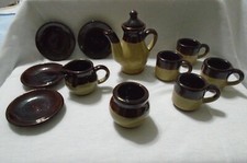 Vintage Stoneware Ceramic Mini Child's Tea 12 pc Set  Cups/Saucers, Pitcher,