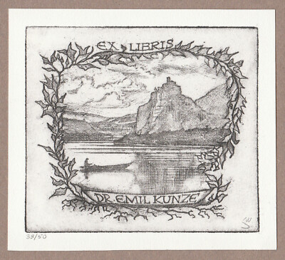 Exlibris - WALTER SCHRAMMEN - For Dr. Emil Kunze - Signed - Strekov Castle