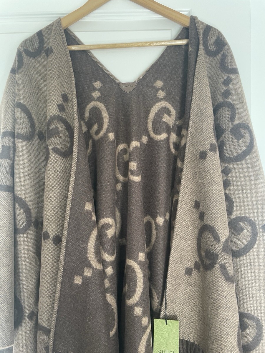 NEW GUCCI REVERSIBLE CASHMERE GG JUMBO CAPE SHAWL WRAP