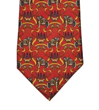 Salvatore Ferragamo Necktie Tie Mens Red Antique Cars Pattern Silk Made in Italy