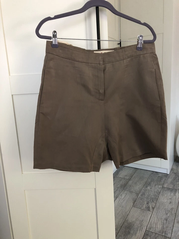 Marni  Italy Cotton Silk Blend High Waist Dove Grey Bermuda Shorts , Size 42
