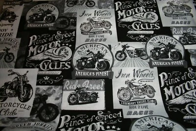 TIMELESS TREASURES ENJOY THE RIDE Vintage Motorcycles in Grey, TT Fabric By the HALF Yard BTHY
