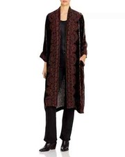 Johnny Was Maude Velvet Embroidered Kimono Coat Cardigan, Leopard, S