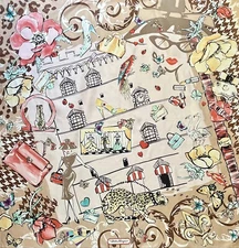 Salvatore Ferragamo Silk Scarf Icons Beauty Animal Floral Beige Multicolor Wrap