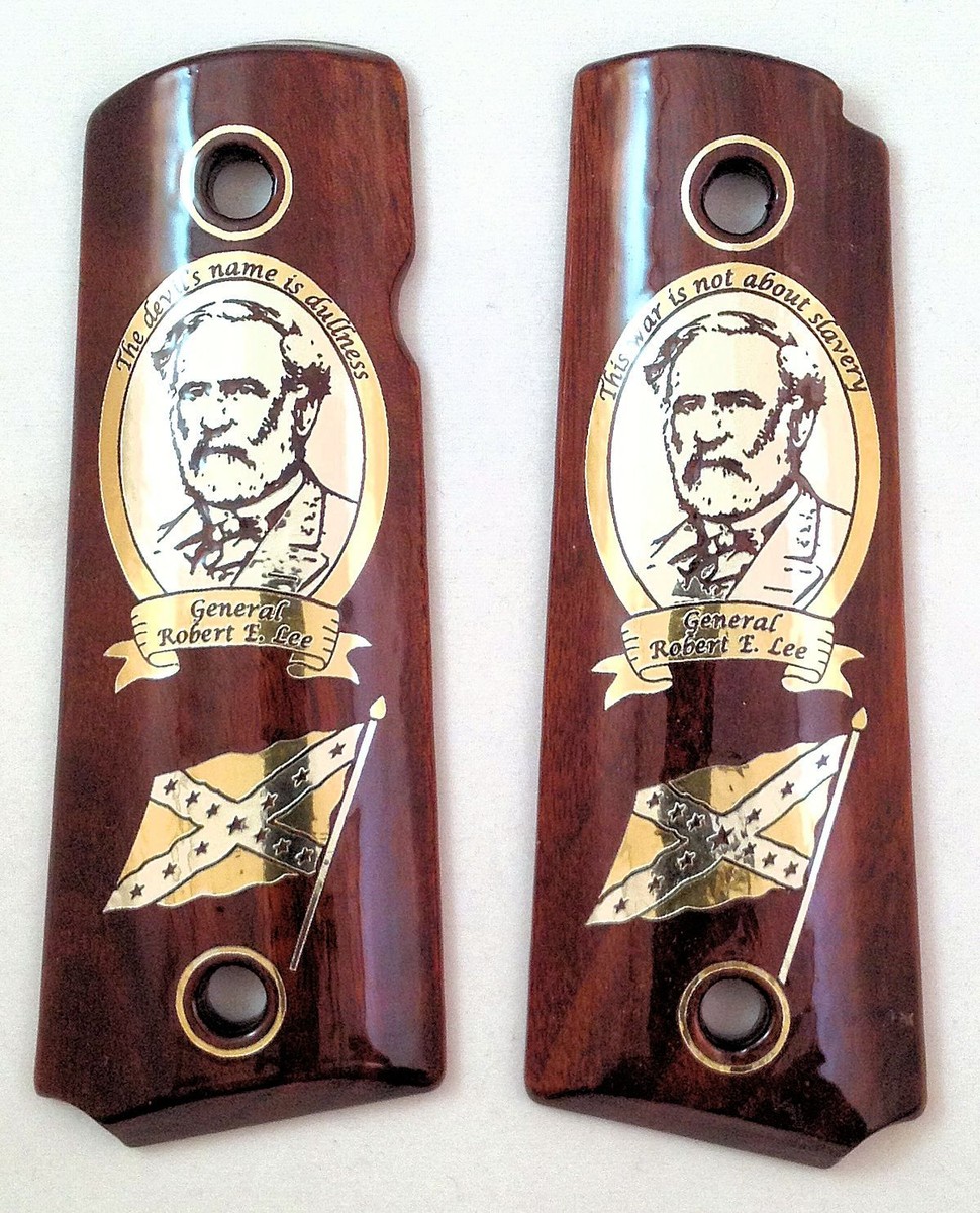 COLT 1911 custom engraved wood grips gold silver Confederate Hero
