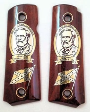 COLT 1911 custom engraved wood grips gold silver Confederate Hero General R. LEE