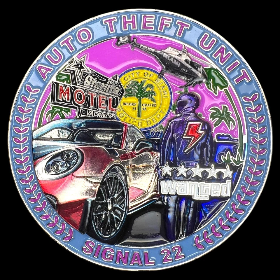 City of Miami Police Auto Theft Unit Signal 22 GTA Serialized Challenge Coin - Image 2 of 2