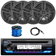 JVC KD-T92MBS Single DIN Marine CD Player Receiver, 4x 6.5" 180W Black Speakers