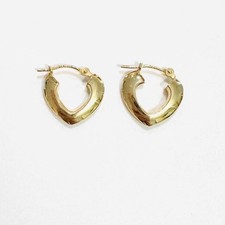 Solid 14k Yellow Gold Heart Shaped Lightweight Hoop Earrings With Lever Back
