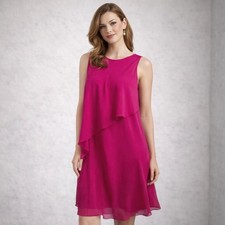 Lauren Ralph Lauren Fuchsia Cocktail Dress Women 10 Wedding Guest Chiffon Cruise
