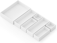 7Pc Bamboo Drawer Organizer Storage Boxes Set Multi Use Bins White