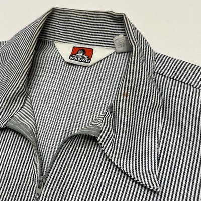 Vintage 90s BEN DAVIS Hickory Stripe Half Zip Work Shirt Men's