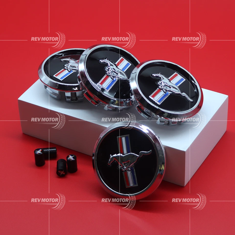 4PCS For M-ustang Black w/ Chrome Running Horse Wheel Center Caps - Image 3 of 4