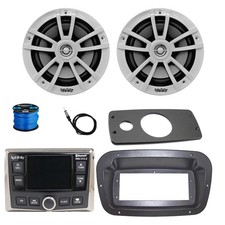 Infinity Marine Radio, ANT, 2x 6.5" 225W White Speaker, Wire,Adapter, Spa Bezel