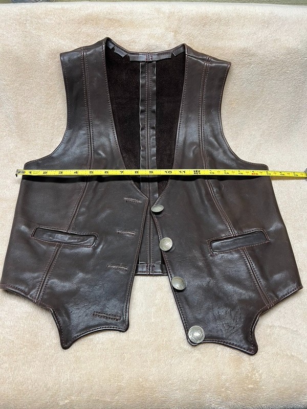 Womans Brown Leather Vest With Original Indian Head Nickel Buttons, Excellent !