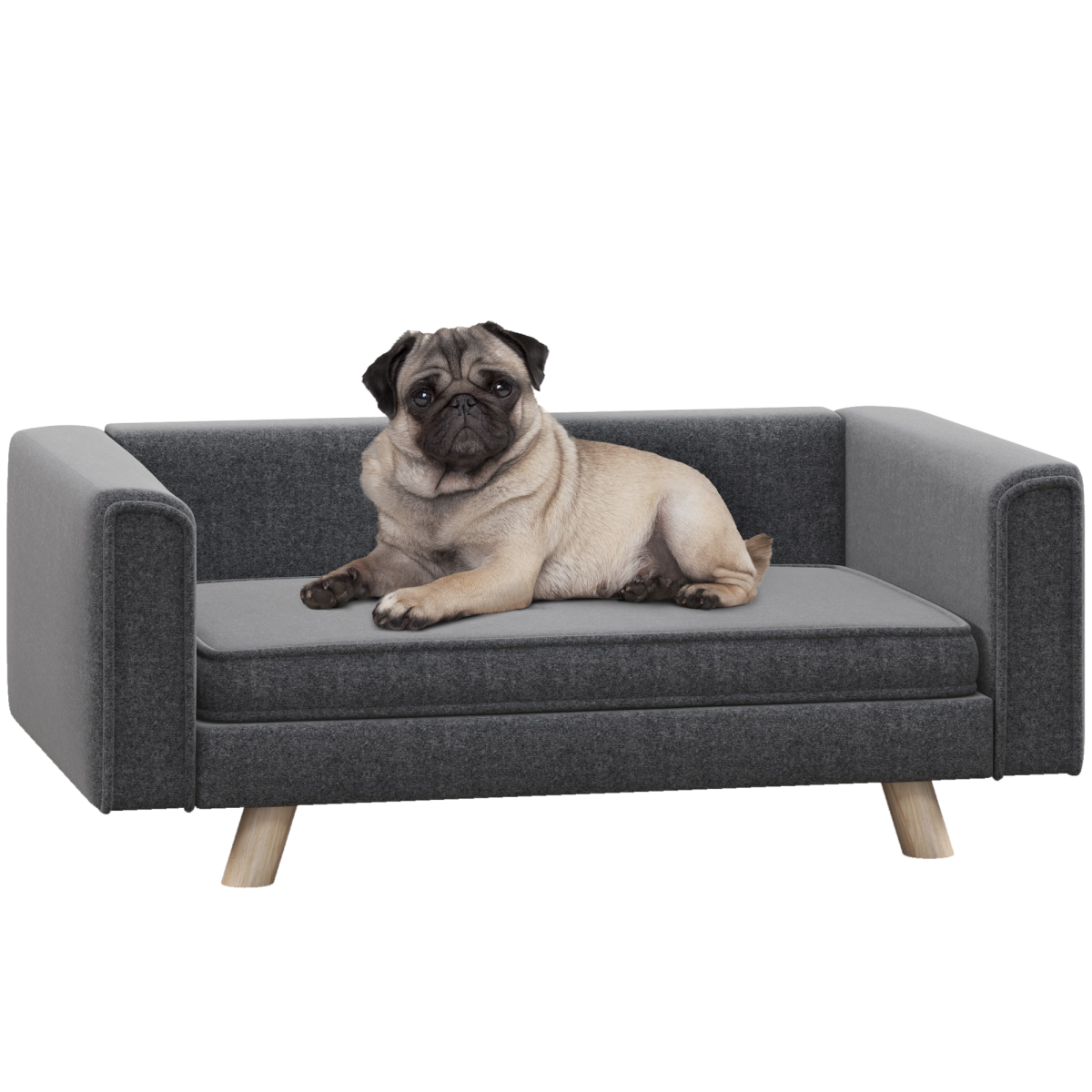 Pawhut Grey Elevated Dog Sofa Bed With Cushion For Medium And Small Dogs, - Image 3
