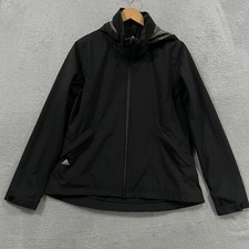 Adidas Rain Rdy Golf Jacket Women Medium Black Mesh Lined Hooded Water Repellent