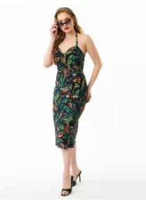 UNIQUE VINTAGE PLUS SIZE GREEN VENUS FLY TRAP LEILANI SARONG DRESS - NEW