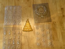 Lot Clear plastic, chocolate candy molds, variety CHRISTMAS, 5 PC HOLIDAY Vtg