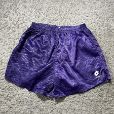 Vintage 1990s Lotto Soccer Satin Shorts Embossed Logo Elastic Large Fiorentina