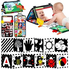 3PCS High Contrast Black White Baby Toys - Tummy Time Mirror Infant Toys wi...