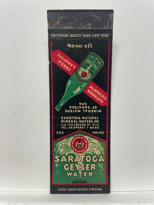 #ad Saratoga Geyser Water New York Vintage Mineral Water w Sign up Matchbook Cover $7.99