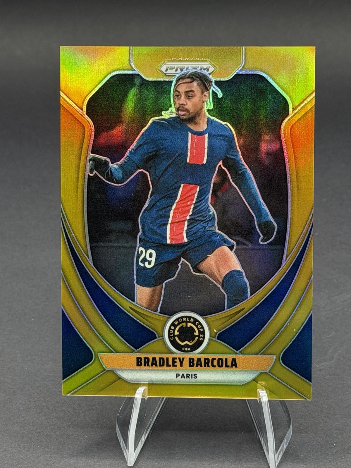 2025 Bradley Barcola Panini Prizm Club World Cup Gold PSG Soccer Card 5/10