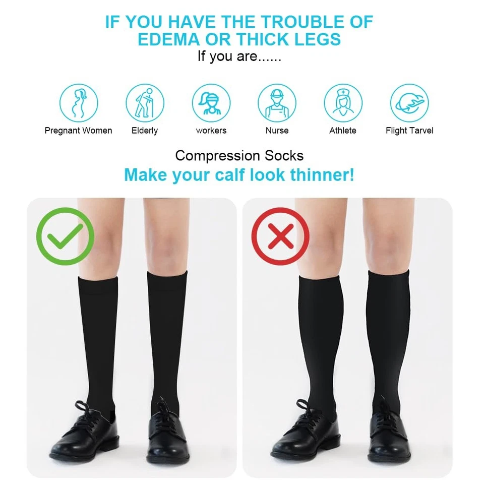 Calze a Compressione per Donne e Uomo 2 Paia Elastici Compressione Graduata L/XL - Immagine 3 di 4