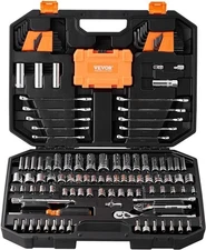 VEVOR 145PC Mechanics Tool Set Tools Kit,1/4",3/8" Drive Socket Set SAE & Metric