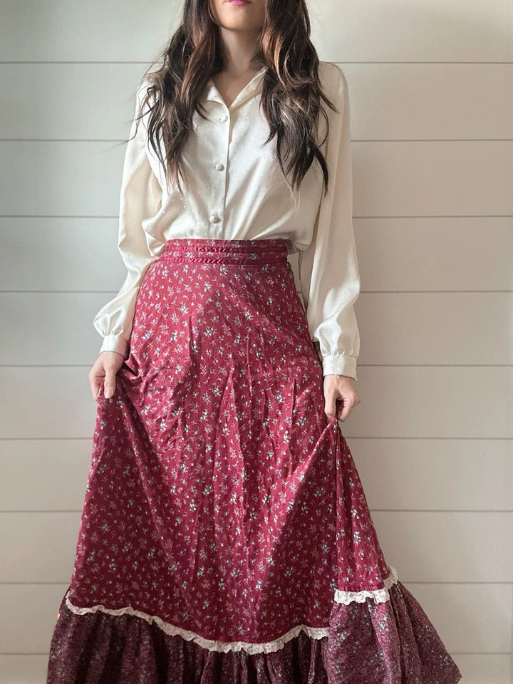 Falda Calicó Vintage Años 70 Pradera Renacimiento Victoriano Maxi Patchwork  Foto 2 de 4