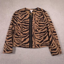 Chico's Jacket Womens 2 Brown Animal Print Zebra Full Zip Collarless Lined Short