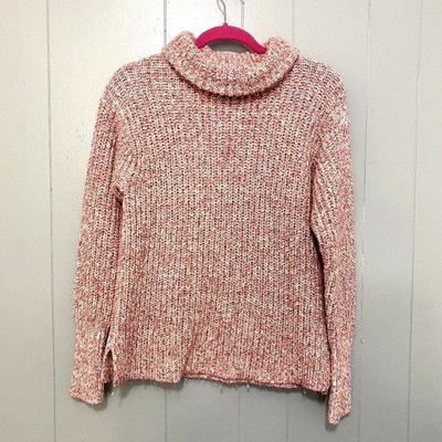 J. Crew Point Sur Pink Marled Cropped Turtleneck Chunky Knit Classic Sweater M