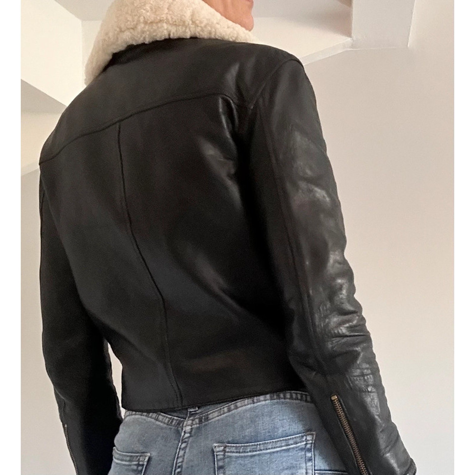 Acne Studios Black Real Leather Jacket Collar Size 34  ( uk 6) Vintage image 6