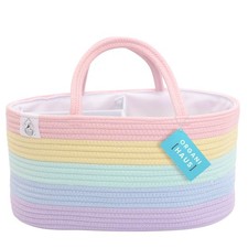 Pastel Rainbow Nursery Storage Basket, Cotton Rope Toy  Diaper Caddy Organiz...