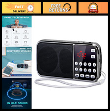 Portable Bluetooth AM FM Radio with Dual Speakers, Heavy Bass, LED Flashlight, U