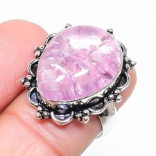 Pink Quartz Gemstone Handmade 925 Sterling Silver Ring Size 7.5 US 
