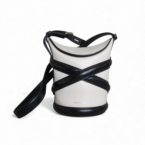 Alexander McQueen Small Bucket Shoulder Bag Ivory/Black Leather AB Condition