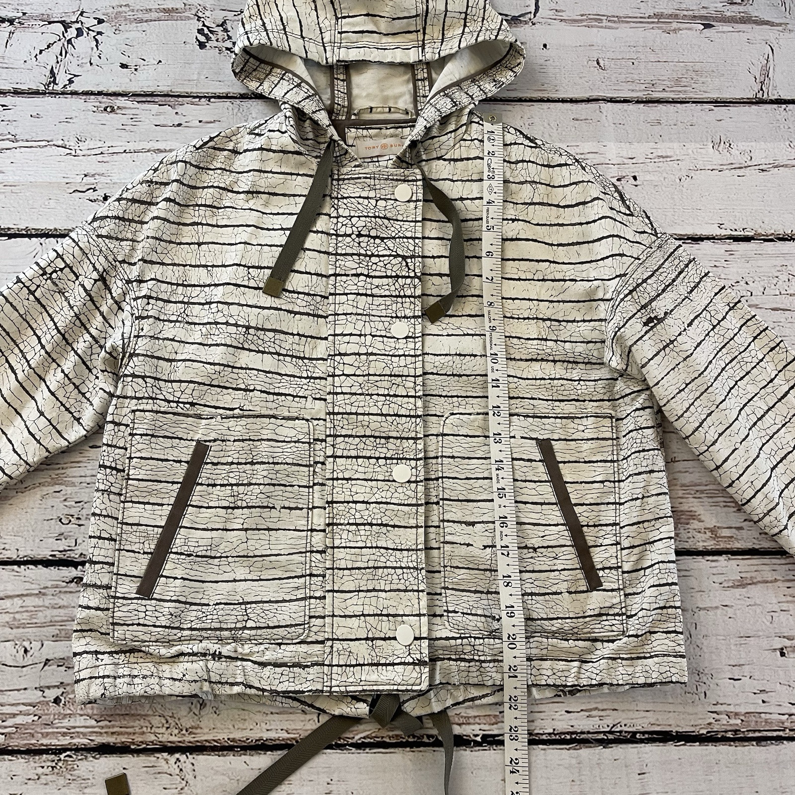 Tory Burch Piece & Co Nadia Hooded Crop Jacket Olive White Size 4 Women’s thumbnail 3