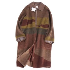 Hermes 2022 Long Coat Zip Up Double Face Cashmere Mohair Leather Used MOLO-0