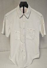 Vtg C.C. Flison Co White Short Sleeve Button Down Chambray Shirt w/ Angle Pocket
