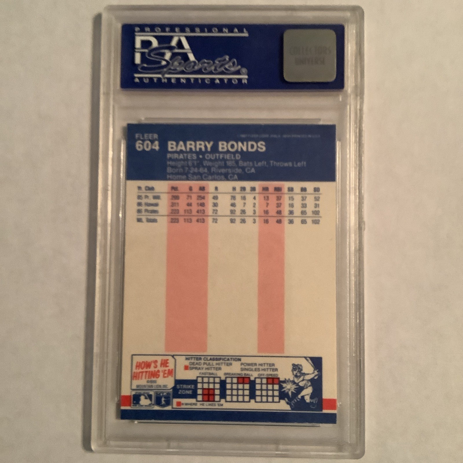 1987 Fleer Glossy Barry Bonds Rookie Card PSA 8~All Time HR leader view 6
