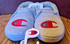 Champion University Slippers Grey Big C Logo Faux Fur Lined Men 4 Women 6 NEW