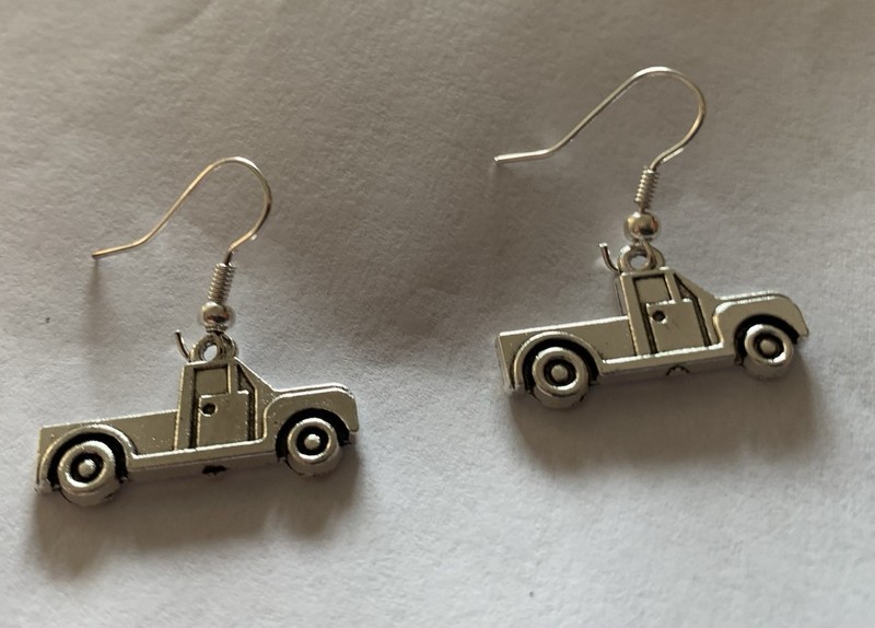 Truck Charm Earrings , Silver Car 4  Van Semi Rig Pickup Truck Tractor Transport