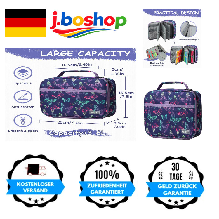VASCHY Federmäppchen 72 Stück Lila Schmetterling Multi Fächer Organizer