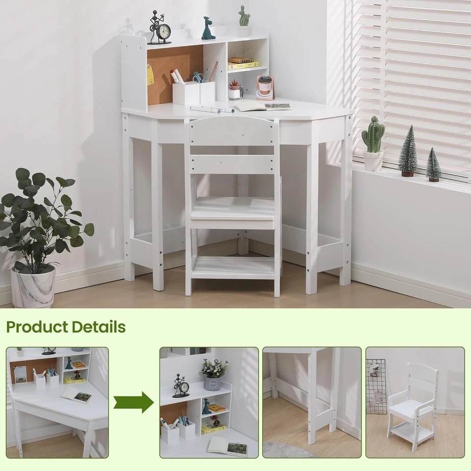 Juego de escritorio, escritorio y silla de esquina para niños, mesa de estudio para niños en forma de L 3-8 Foto 4 de 4