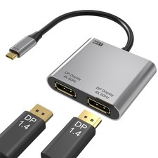 USB to Dual DisplayPort Adapter, 4K60Hz Display Port Splitter for Dual Monito...