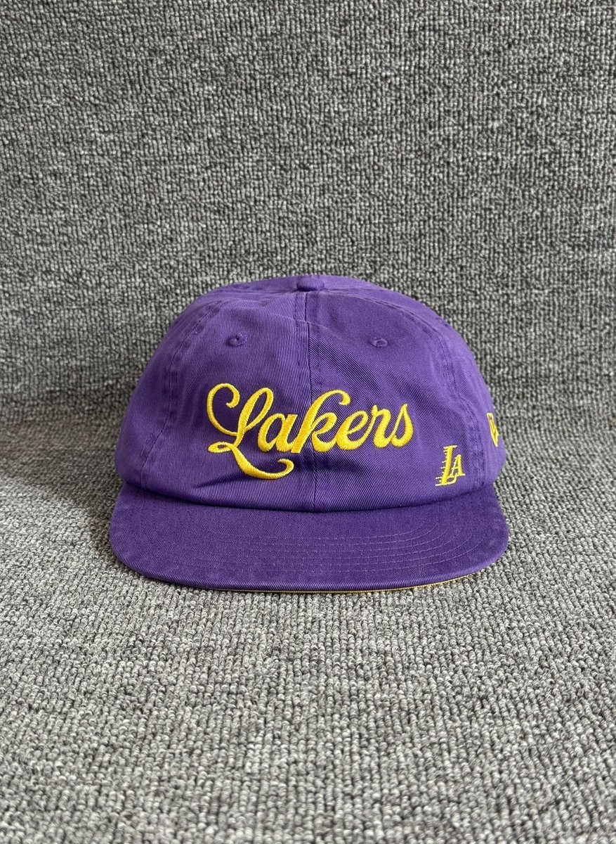 New Era Lakers Strapback Flat Brim Purple Gold Hat One Size