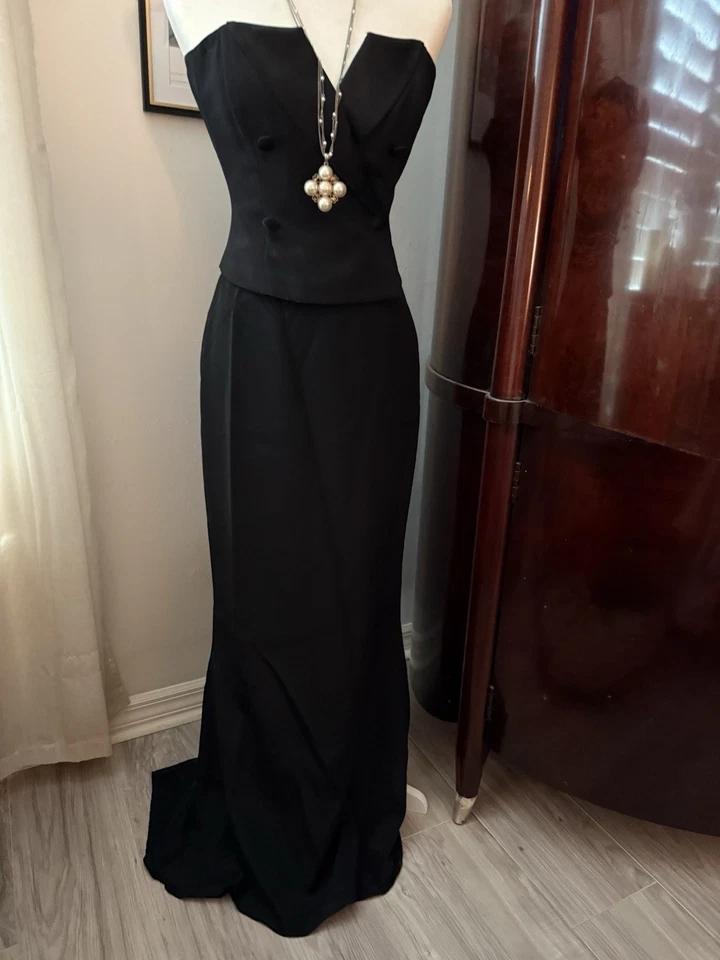 David Meister Damas Esmoquin Bustier y Tren Falda Vestido Foto 3 de 4